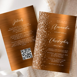 Lámina Invitación de boda con código QR Glam de cobre eco