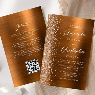 Lámina Invitación de boda con código QR Glam de cobre eco
