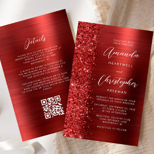 Lámina Invitación de boda con código QR Glam rojo presupu