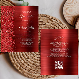 Lámina Invitación de boda con código QR Glam rojo presupu