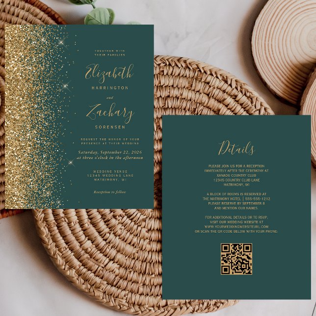Lámina Invitación de Boda con Código QR Glitter Verde Dor (Subido por el creador)