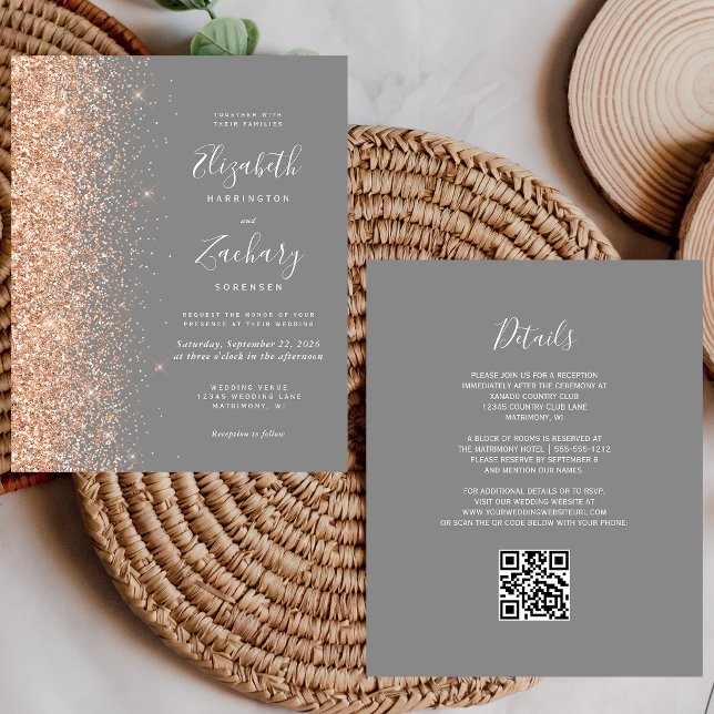 Lámina Invitación de boda con código QR gris con brillo d (Subido por el creador)