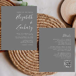 Lámina Invitación de boda con código QR gris de guión mod