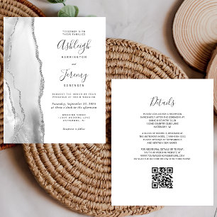 Lámina Invitación de boda con código QR gris plateado eco
