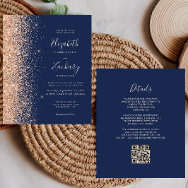 Lámina Invitación de boda con código QR melocotón azul ma