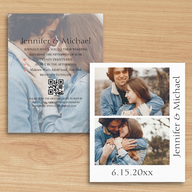 Lámina invitación de boda con código qr mínimo rsvp 3 fot (Subido por el creador)