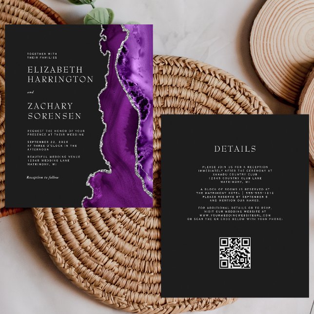 Lámina Invitación de boda con código QR morado oscuro pla (Subido por el creador)