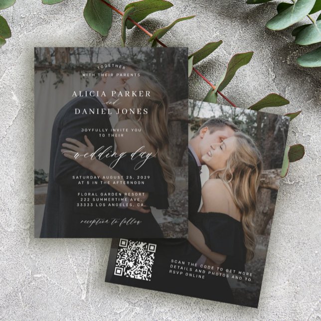 Lámina Invitación de boda con código QR negro y foto pres (Subido por el creador)
