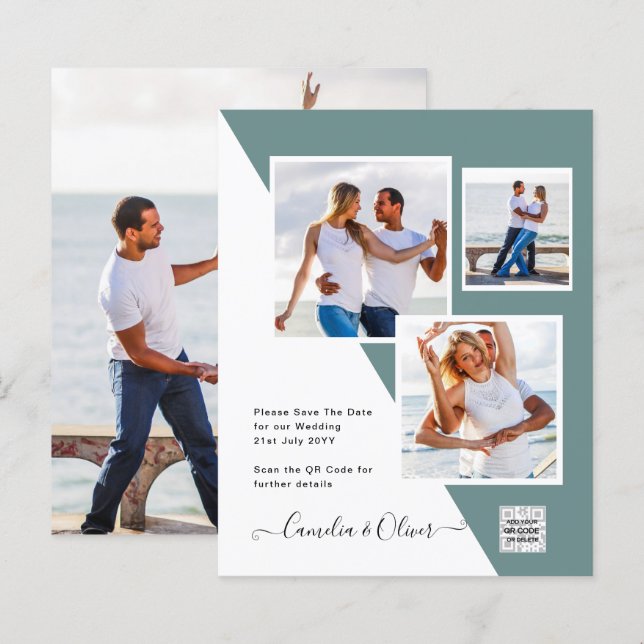 Lámina Invitación de boda con código QR para guardar fech (Anverso / Reverso)