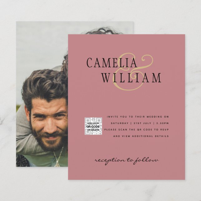 Lámina Invitación de boda con código QR para guardar fech (Anverso / Reverso)