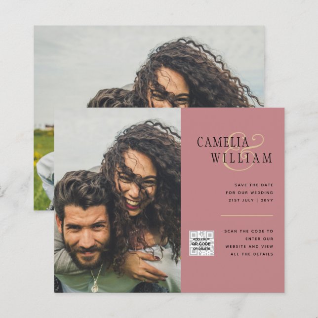 Lámina Invitación de boda con código QR para guardar la f (Anverso / Reverso)