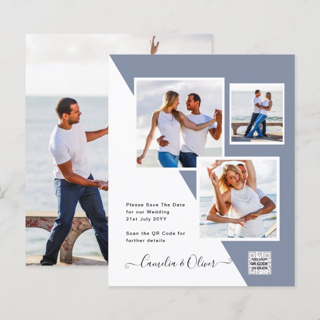 Lámina Invitación de boda con código QR para guardar la f (Anverso / Reverso)