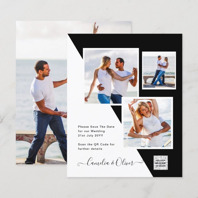 Lámina Invitación de boda con código QR para guardar la f (Anverso / Reverso)