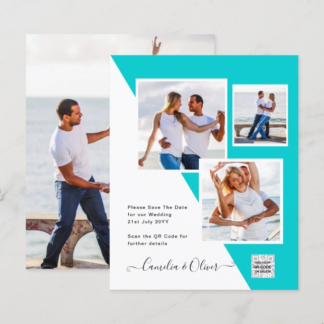 Lámina Invitación de boda con código QR para guardar la f (Anverso / Reverso)