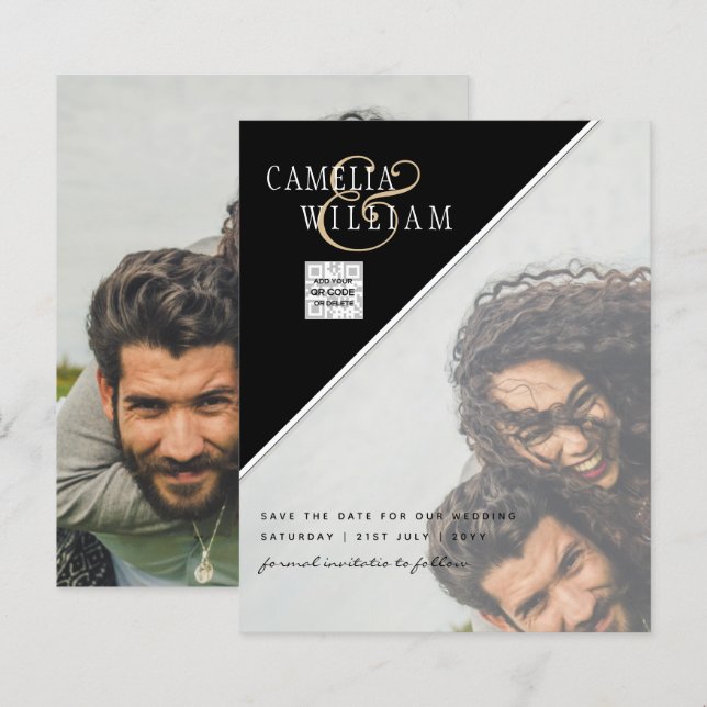 Lámina Invitación de boda con código QR para guardar la f (Anverso / Reverso)