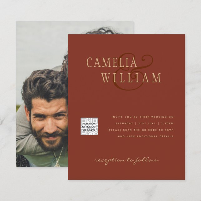 Lámina Invitación de boda con código QR para guardar la f (Anverso / Reverso)