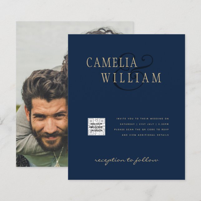 Lámina Invitación de boda con código QR para guardar la f (Anverso / Reverso)