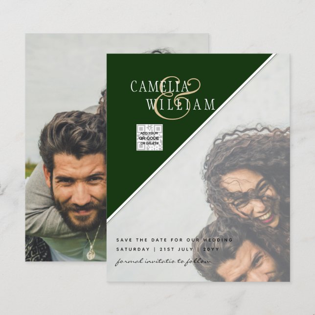 Lámina Invitación de boda con código QR para guardar la f (Anverso / Reverso)