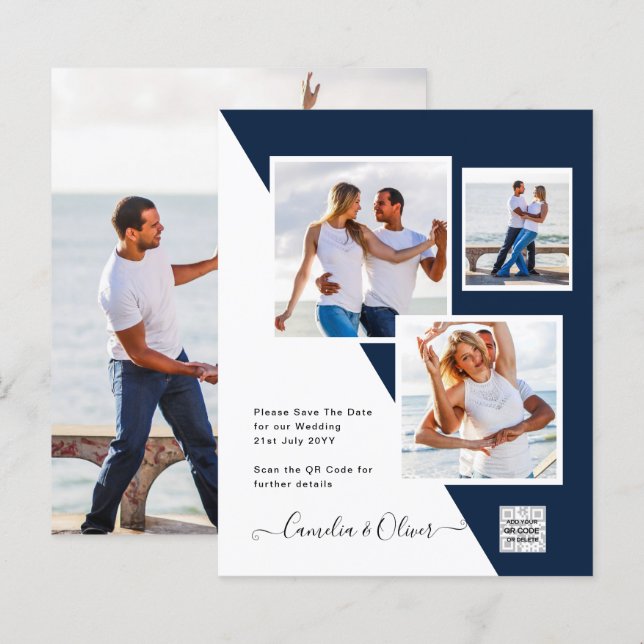 Lámina Invitación de boda con código QR para guardar la f (Anverso / Reverso)