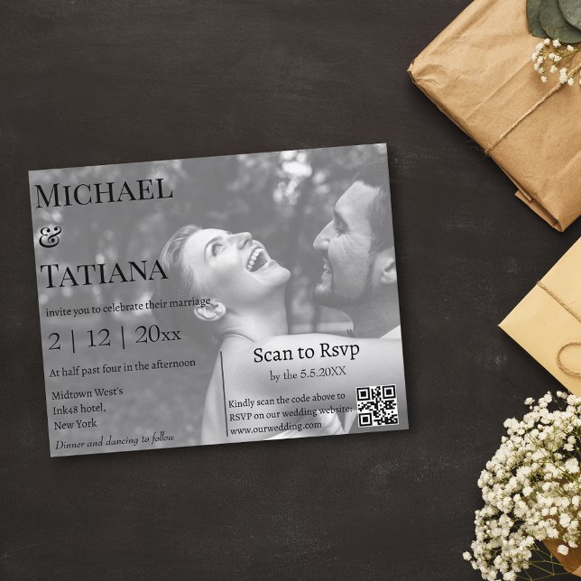 Lámina invitación de boda con código QR para RSVP y foto  (Subido por el creador)