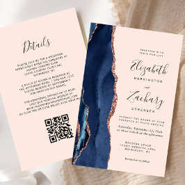 Lámina Invitación de boda con código QR rosa dorado de pr