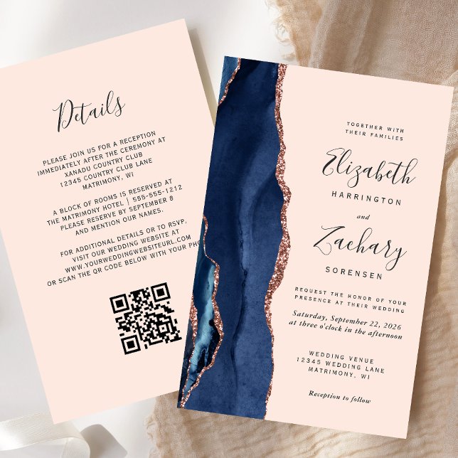 Lámina Invitación de boda con código QR rosa dorado de pr (Subido por el creador)