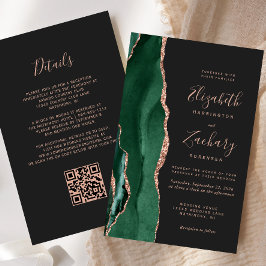 Lámina Invitación de boda con código QR rosa dorado verde