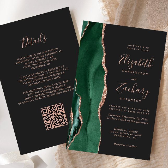 Lámina Invitación de boda con código QR rosa dorado verde (Subido por el creador)