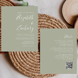 Lámina Invitación de boda con código QR verde esmeralda g