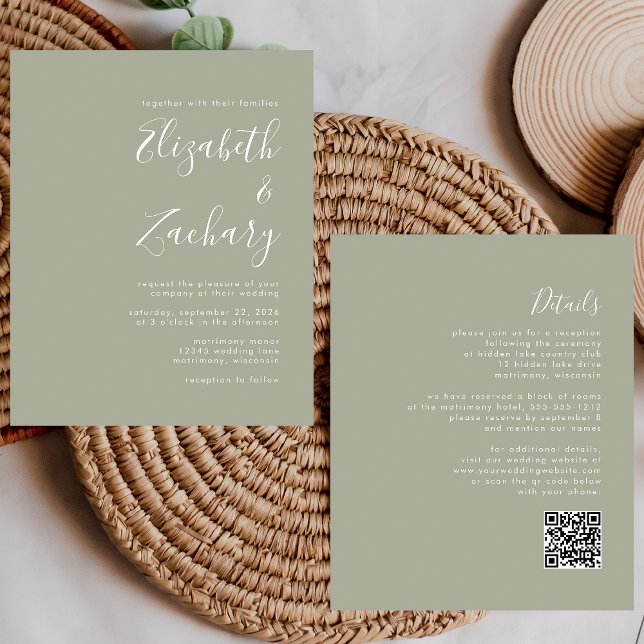 Lámina Invitación de boda con código QR verde esmeralda g (Subido por el creador)