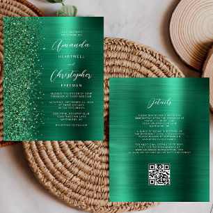 Lámina Invitación de Boda con Código QR Verde Glam en Pre