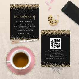 Lámina Invitación de Boda con Código QR y Brillo Dorado N