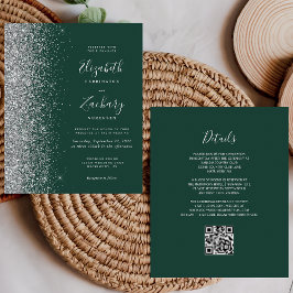 Lámina Invitación de boda con código QR y brillo plateado