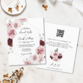 Lámina Invitación de Boda con Código QR y Floral Rosa de 