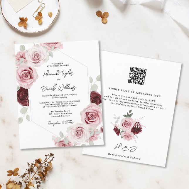 Lámina Invitación de Boda con Código QR y Floral Rosa de  (Subido por el creador)