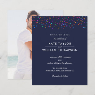Lámina Invitación de boda con confeti de arcoíris económi