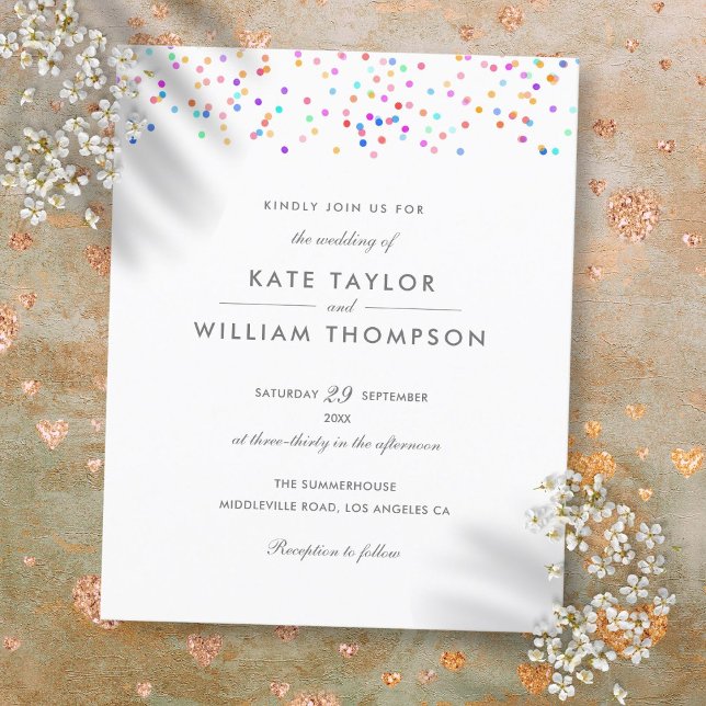 Lámina Invitación de boda con confeti de arcoíris económi (Budget Rainbow Confetti Wedding Invitation)