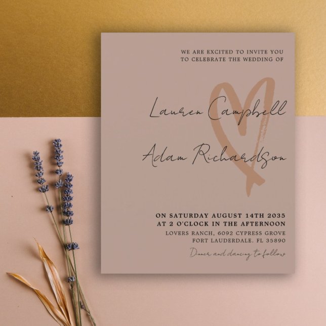 Lámina Invitación de boda con corazón moderno de terracot (Subido por el creador)
