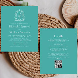 Lámina Invitación de boda con cresta de monograma de pres