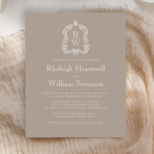 Lámina Invitación de Boda con Cresta de Monograma Taupe P
