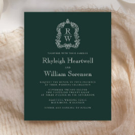Lámina Invitación de boda con cresta de monograma verde b