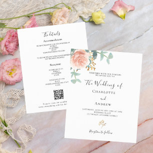 Lámina Invitación de boda con detalle QR de flor de rosa