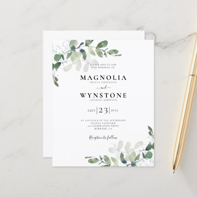 Lámina Invitación de Boda con Detalles de Eucalipto Econó (Anverso/Reverso In Situ)