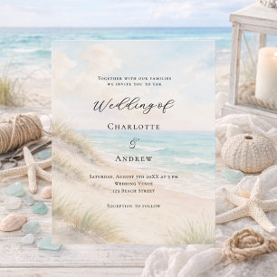 Lámina Invitación de boda con dunas de arena de playa en
