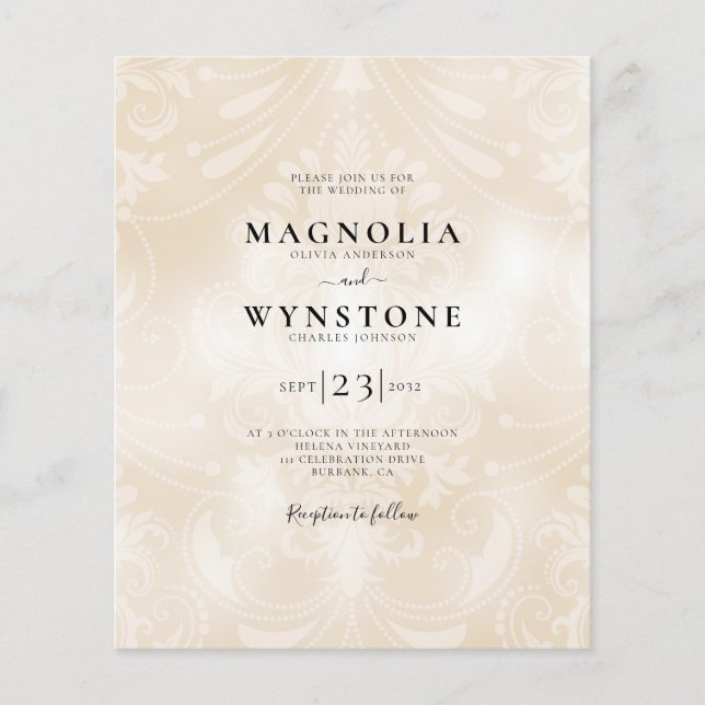 Lámina Invitación de boda con estampado de perla de presu (Anverso)