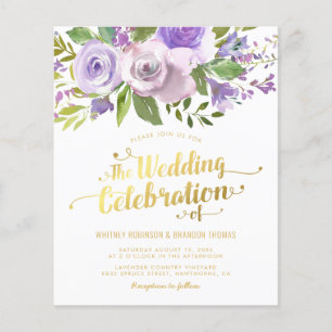 Lámina Invitación de boda con estampado floral púrpura en