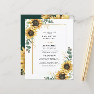 Lámina Invitación de boda con eucalipto y girasol en acua