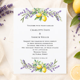 Lámina Invitación de boda con florales de lavanda y limon