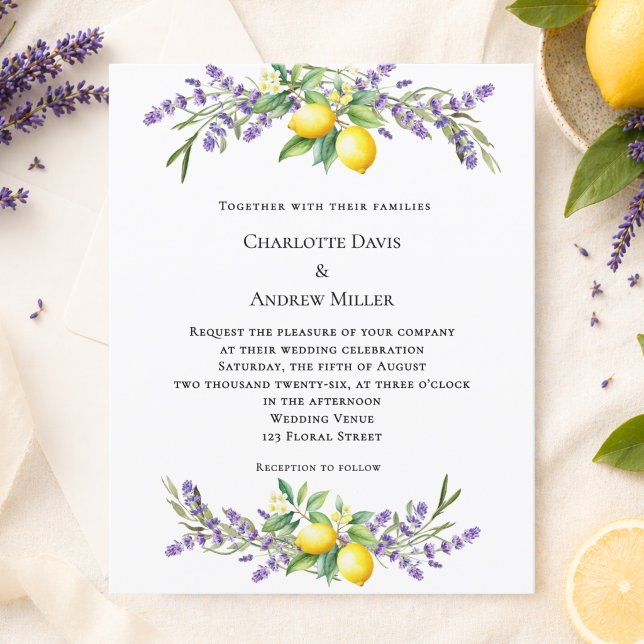 Lámina Invitación de boda con florales de lavanda y limon (Subido por el creador)