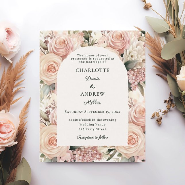 Lámina Invitación de boda con flores de rosa polvorienta  (Subido por el creador)